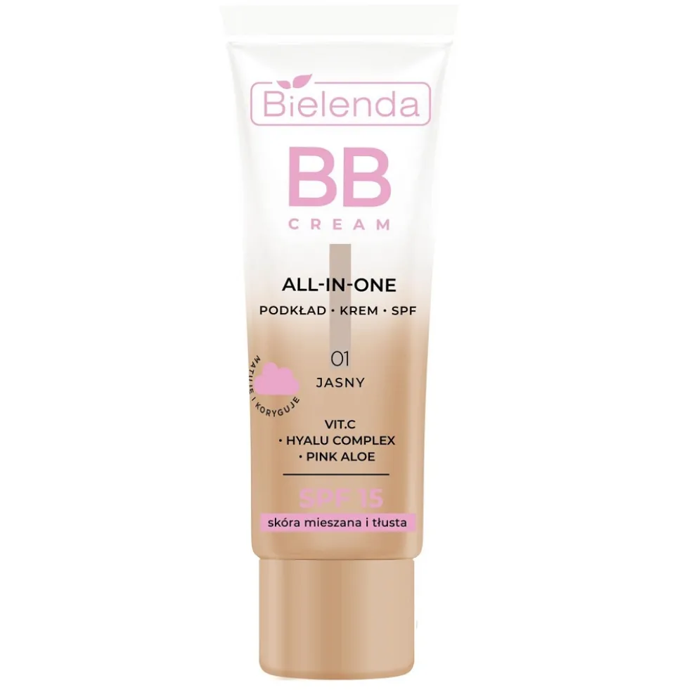Bielenda All-In-One BB Cream multifunkcyjny krem BB SPF15 skóra mieszana i tłusta 01 Jasny 30g