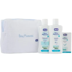 Chicco Baby Moments Blue zestaw płyn do kąpieli 200ml + szampon do włosów 200ml + delikatne mydło 100g