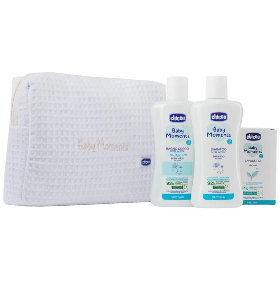 Chicco Baby Moments Pink zestaw płyn do kąpieli 200ml + szampon do włosów 200ml + delikatne mydło 100g