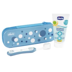 Chicco Zawsze z Uśmiechem zestaw pasta do zębów 50ml + szczoteczka do zębów + etui 6-36m Indigo