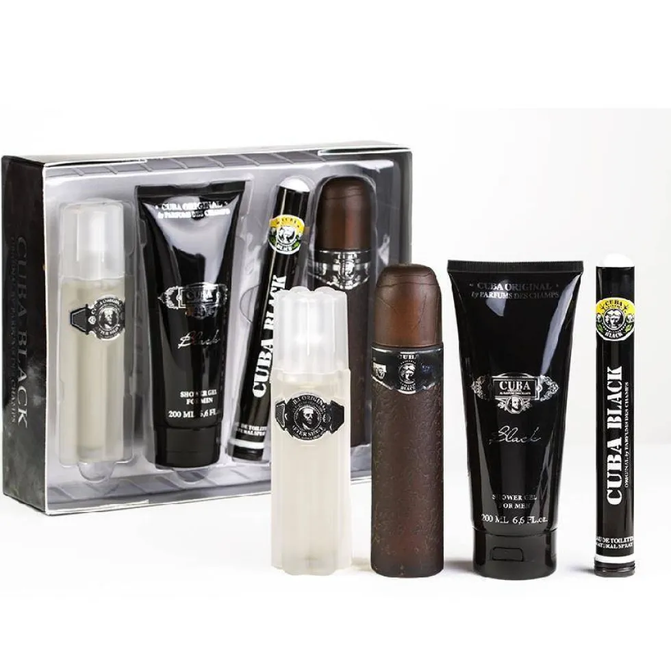 Cuba Original Cuba Black zestaw woda toaletowa spray 100ml + woda toaletowa spray 35ml + żel pod prysznic 200ml + woda po goleniu spray 100ml