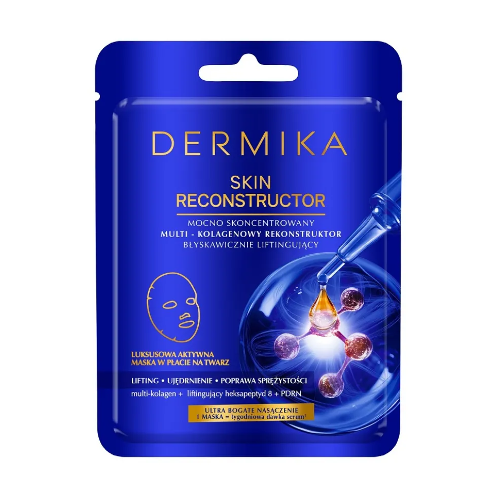 Dermika Skin Reconstructor mocno skoncentrowany multi-kolagenowy rekonstruktor błyskawicznie liftingujący maska w płacie 1szt