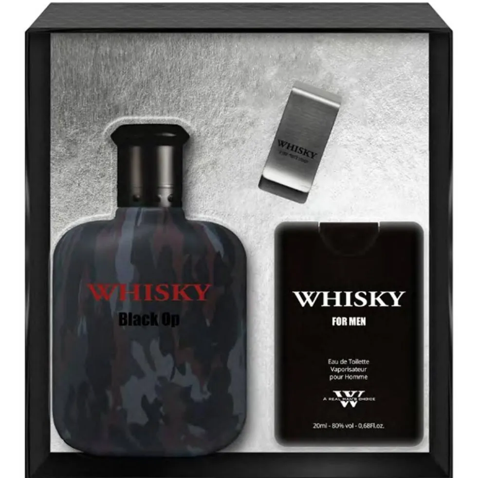 Evaflor Whisky Black Op zestaw woda toaletowa spray 100ml + woda toaletowa spray 20ml + klips na banknoty