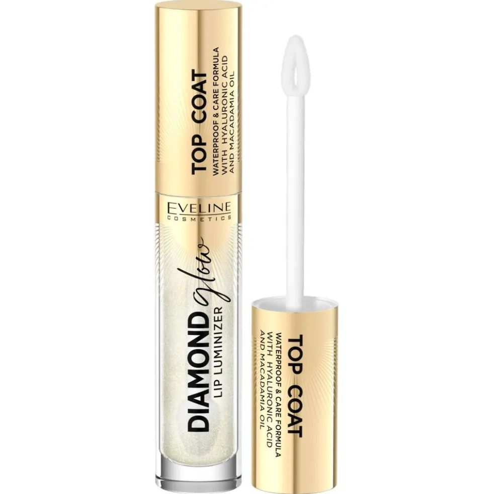 Eveline Cosmetics Diamond Glow Lip Luminizer top coat do ust z kwasem hialuronowym 12 With Golden Dust 4.5ml