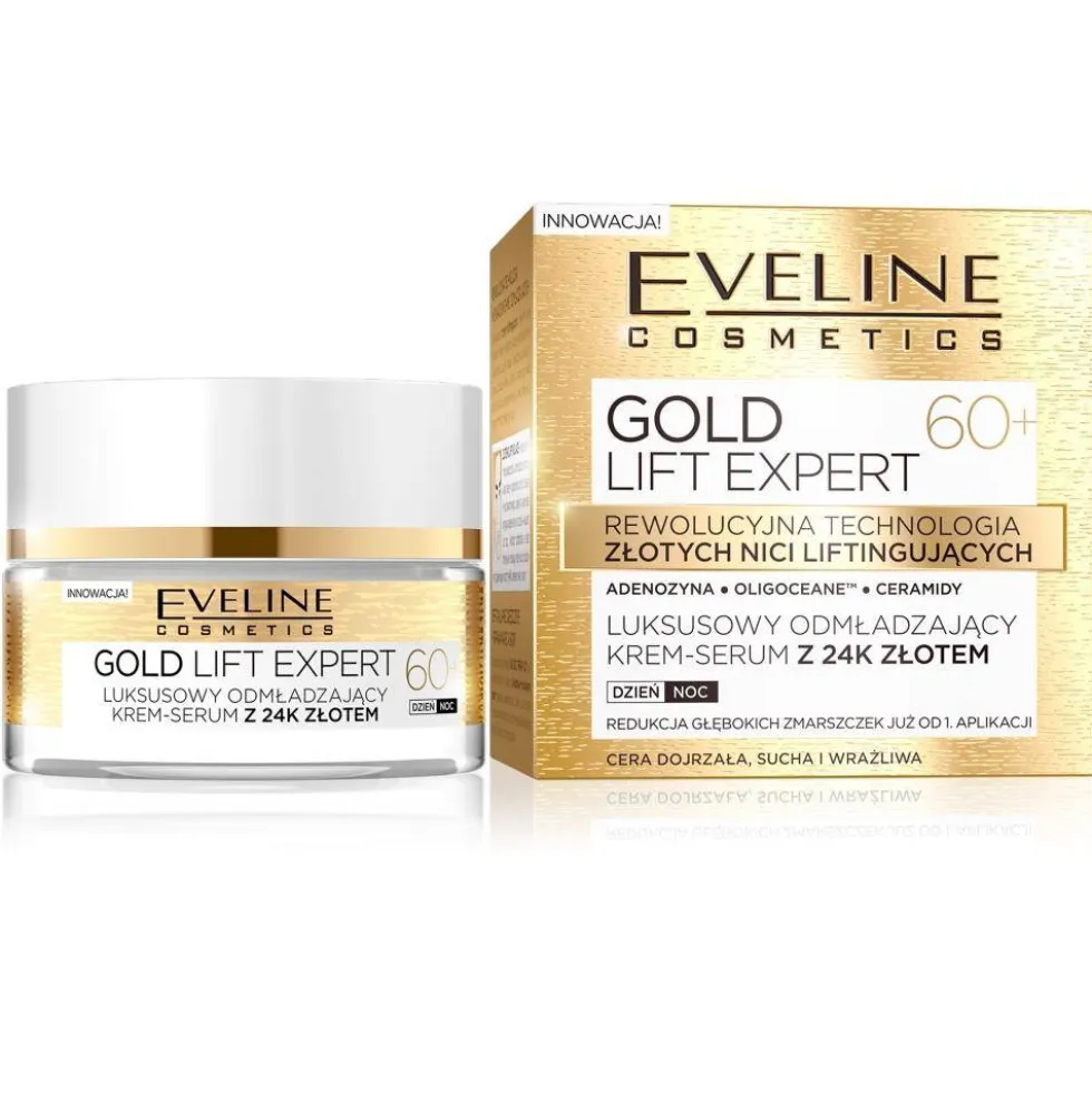 Eveline Cosmetics Gold Lift Expert 60+ luksusowy odmładzający krem-serum z 24k złotem dzień/noc 50ml