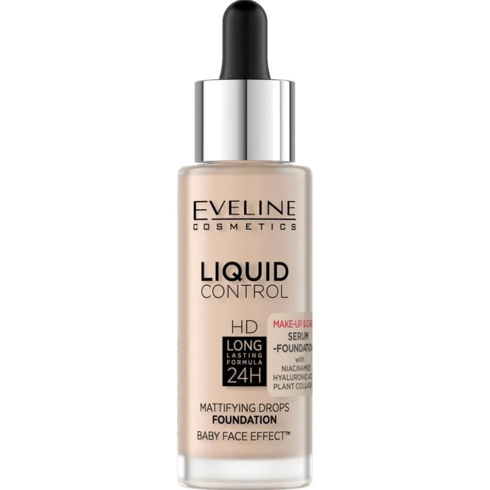 Eveline Cosmetics Liquid Control HD matujący podkład do twarzy z niacynamidem 002 Soft Porcelain 32ml