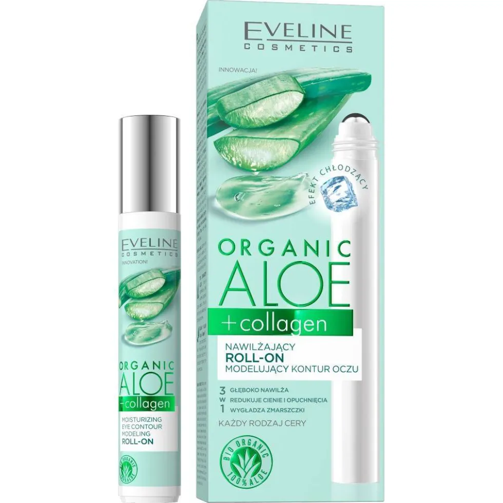 Eveline Cosmetics Organic Aloe + Collagen nawilżający roll-on modelujący kontur oczu 15ml