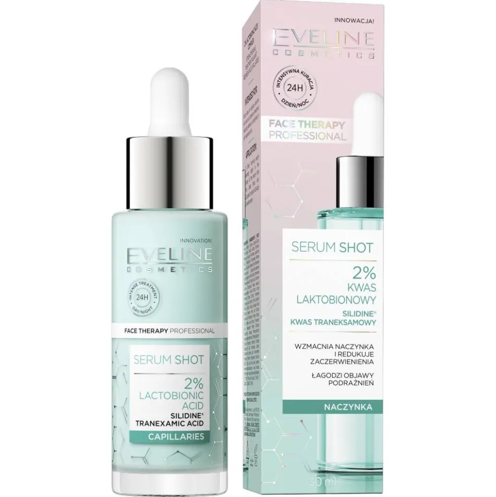 Eveline Cosmetics Serum Shot kuracja wzmacniająca na zaczerwienienia z kwasem laktobionowym 2% 30ml
