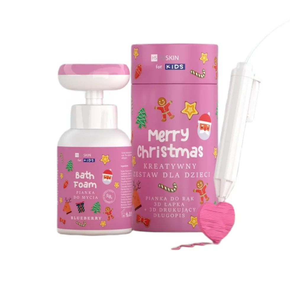 HiSkin Kids Merry Christmas różowa pianka do mycia rąk Jagodowa 300ml + długopis 3D 1szt