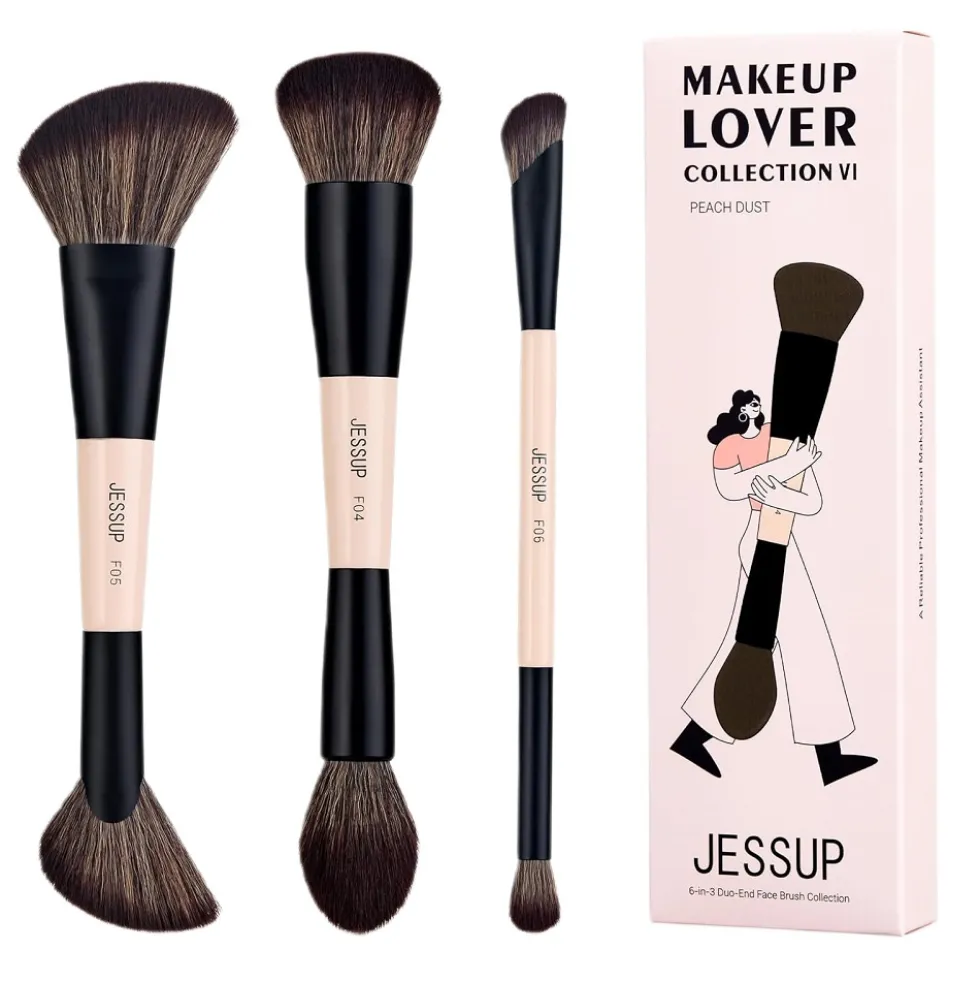 JESSUP Duo-End Brush Versatility Collection zestaw dwustronnych pędzli do makijażu Peach Dust 3szt.