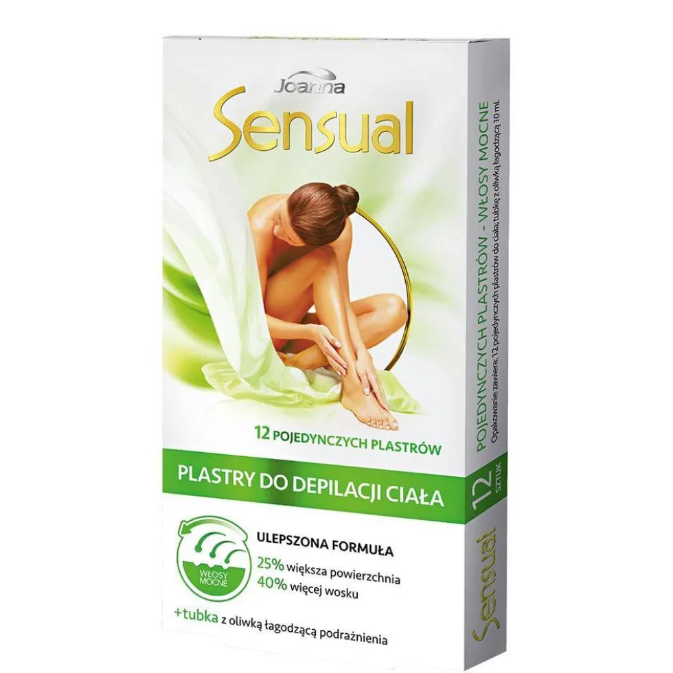 Joanna Sensual plastry do depilacji ciała włosy mocne 12szt + tubka z oliwką łagodzącą 10ml