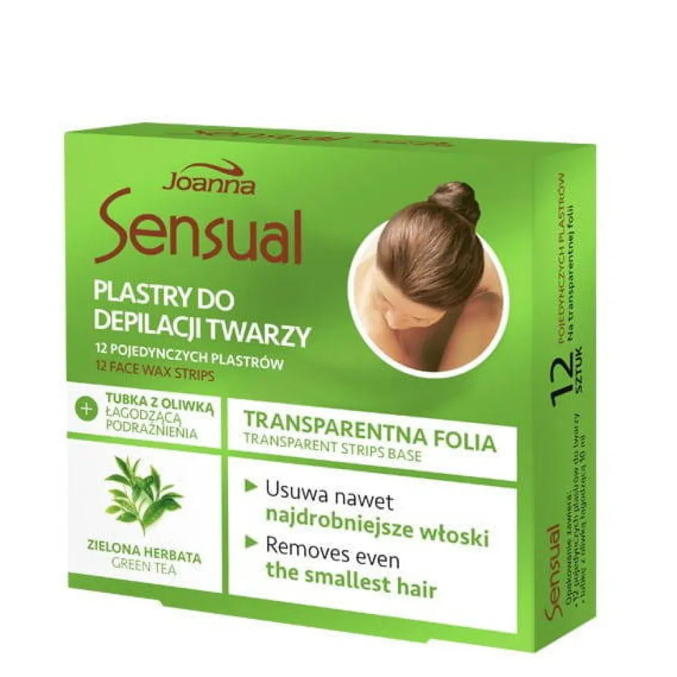 Joanna Sensual plastry do depilacji twarzy Zielona Herbata 12szt + tubka z oliwką łagodzącą podrażnienia 10ml