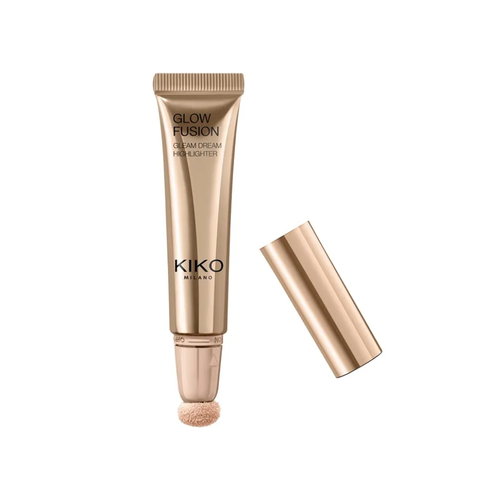 KIKO Milano Glow Fusion Gleam Dream Highlighter rozświetlacz do twarzy w płynie z aplikatorem gąbkowym 01 Sunkissed Rosé 14ml