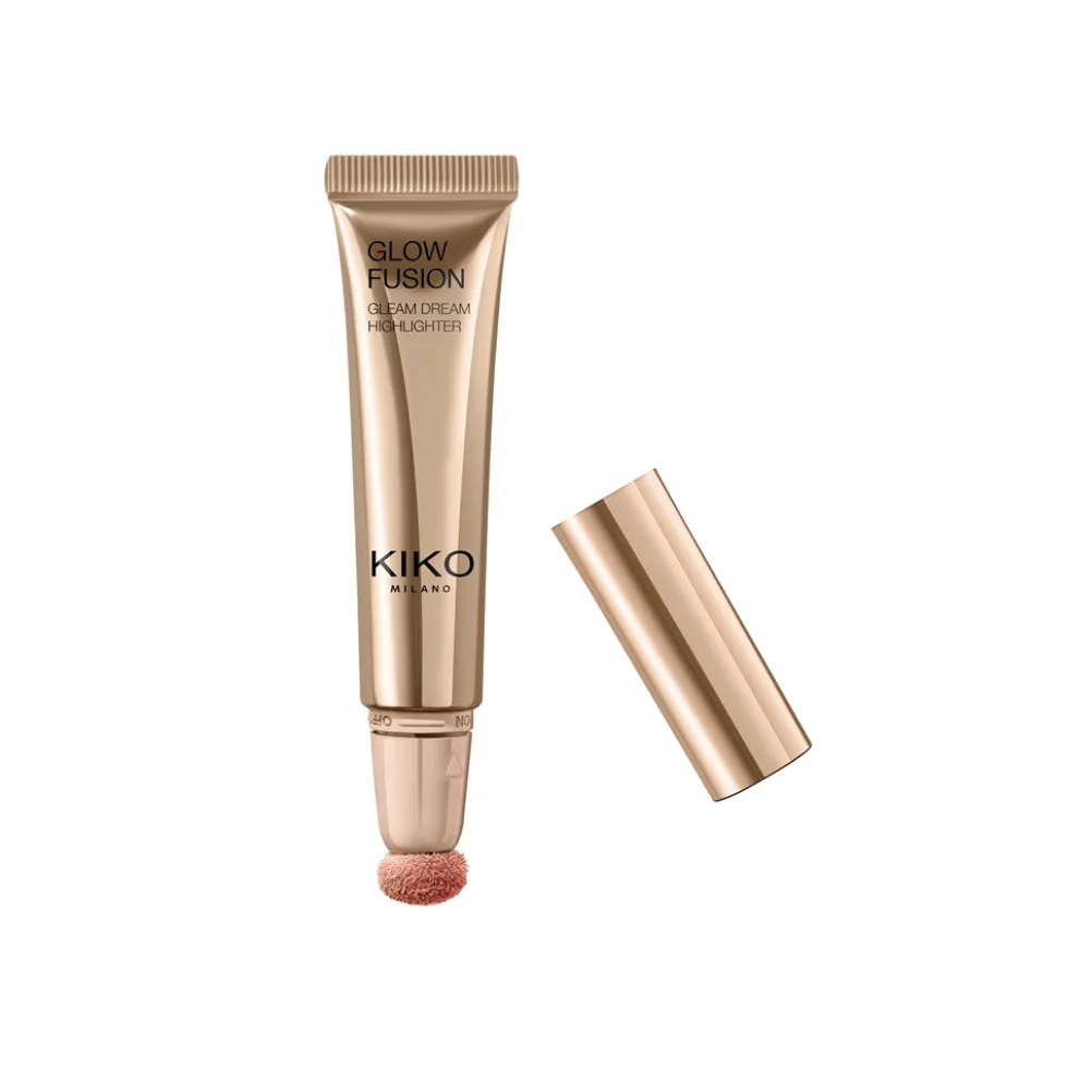 KIKO Milano Glow Fusion Gleam Dream Highlighter rozświetlacz do twarzy w płynie z aplikatorem gąbkowym 03 Tequila Sunset 14ml