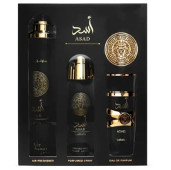 Lattafa Asad zestaw woda perfumowana 100ml + DEO 200ml + odświeżacz powietrza 300ml