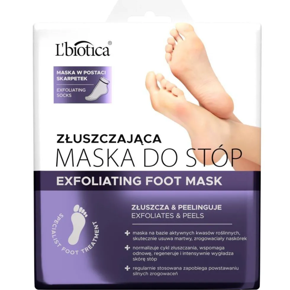 L'biotica Złuszczająca maska do stóp w postaci nasączonych skarpetek 1 para