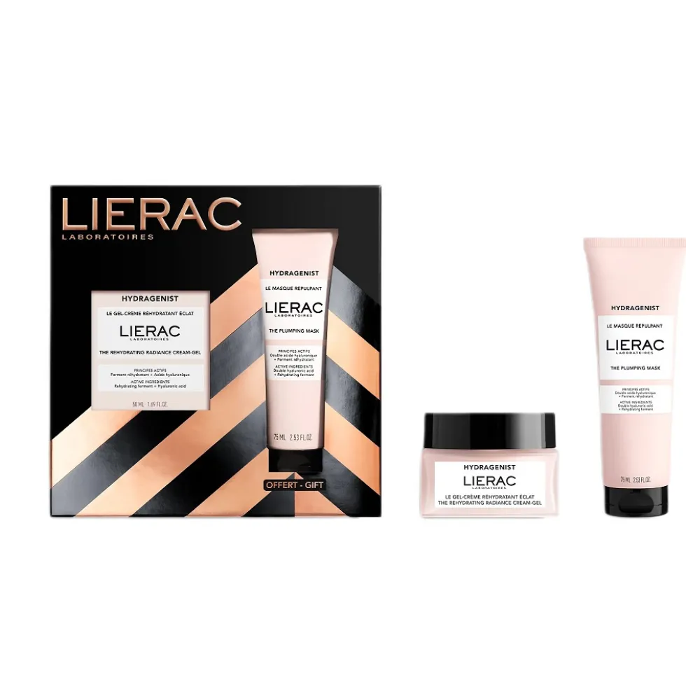 LIERAC Hydragenist zestaw nawilżający krem-żel rozświetlający 50ml + maska wypełniająca 75ml