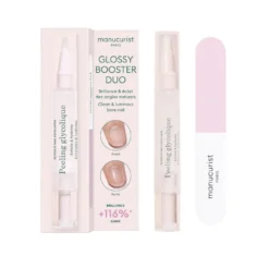 Manucurist Glossy Booster Duo zestaw peeling z kwasem glikolowym + dwufazowa polerka
