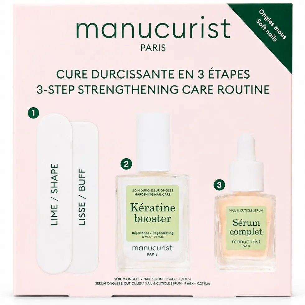 Manucurist 3-Step Strengthening Care Routine zestaw do pielęgnacji miękkich i zniszczonych paznokci