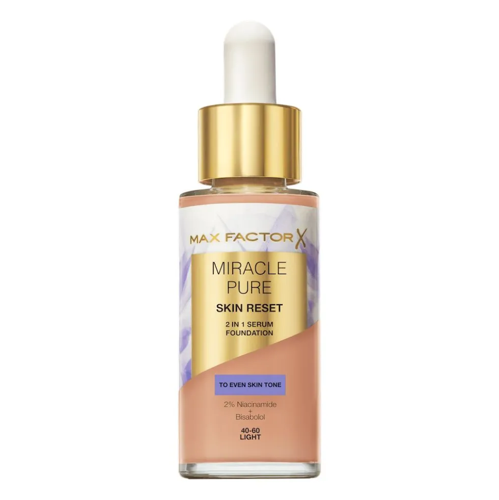 Max Factor Miracle Pure 2w1 Skin Reset pielęgnujący podkład z serum o wegańskiej formule 40-60 Light 30ml