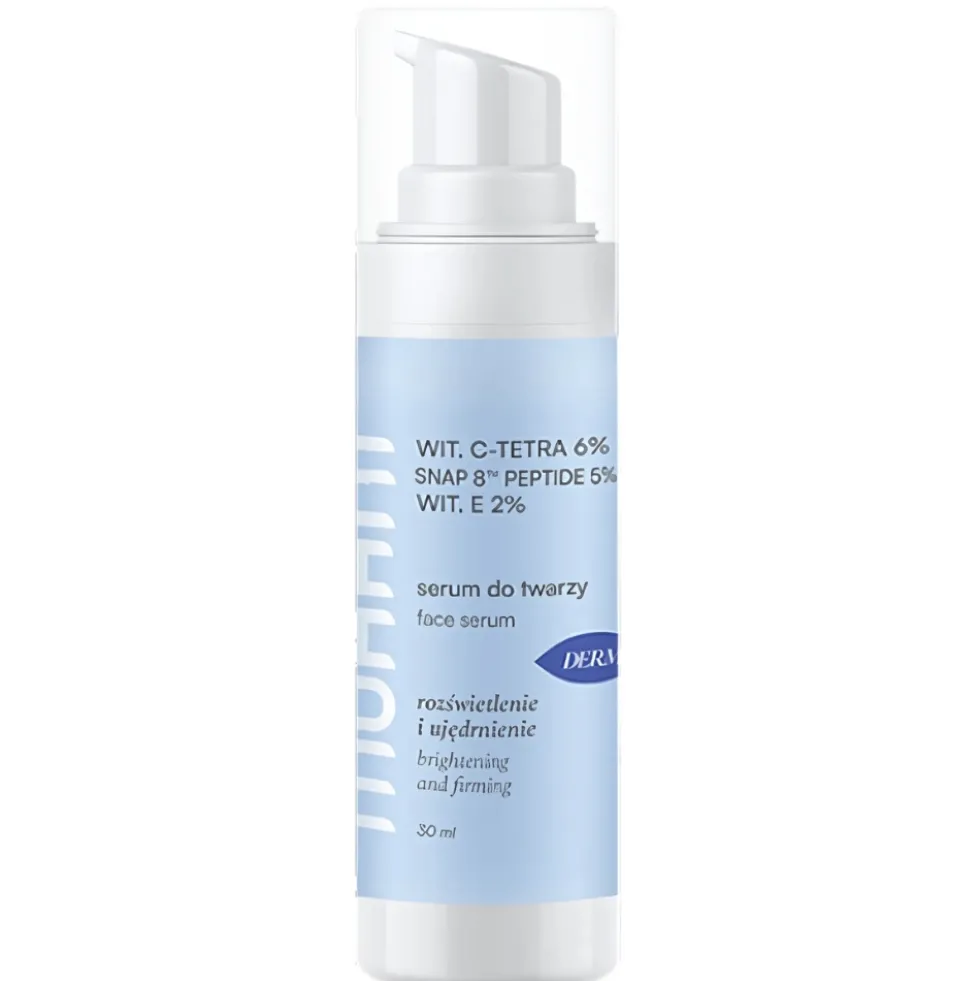 Mohani Napinająco-rozświetlające serum do twarzy z ultrastabilną witaminą C TETRA 6% neuropeptydem SNAP 8™ Peptide 5% i witaminą E 2% 30ml