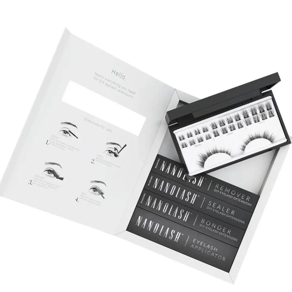 Nanolash DIY Extensions Starter Kit zestaw sztuczne rzęsy 10.12.14mm Charm 36szt. + bonder do rzęs 5ml + sealer do rzęs 5ml + aplikator do rzęs 1szt. + remover do rzęs 5ml