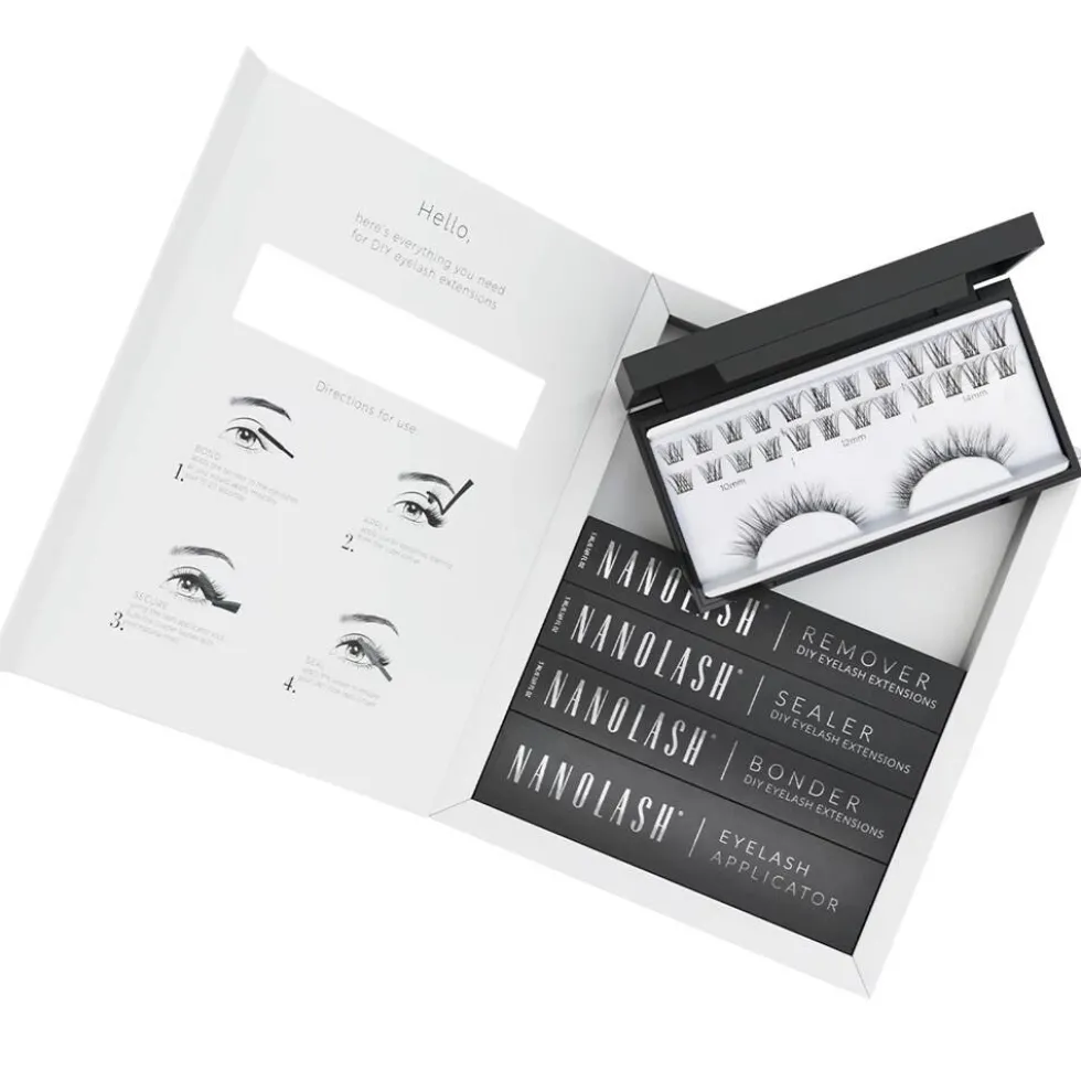 Nanolash DIY Extensions Starter Kit zestaw sztuczne rzęsy 10.12.14mm Classy 36szt. + bonder do rzęs 5ml + sealer do rzęs 5ml + aplikator do rzęs 1szt. + remover do rzęs 5ml