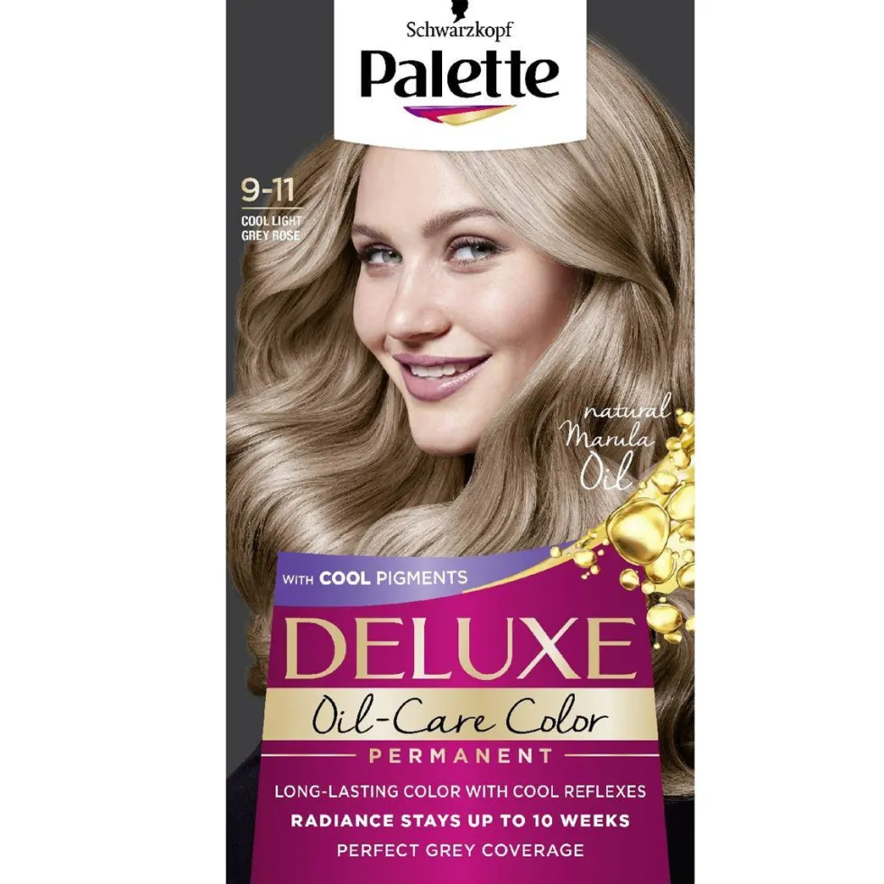 Palette Deluxe Oil-Care Color farba do włosów trwale koloryzująca z mikroolejkami 9-11 Chłodny Lekki Różany Blond