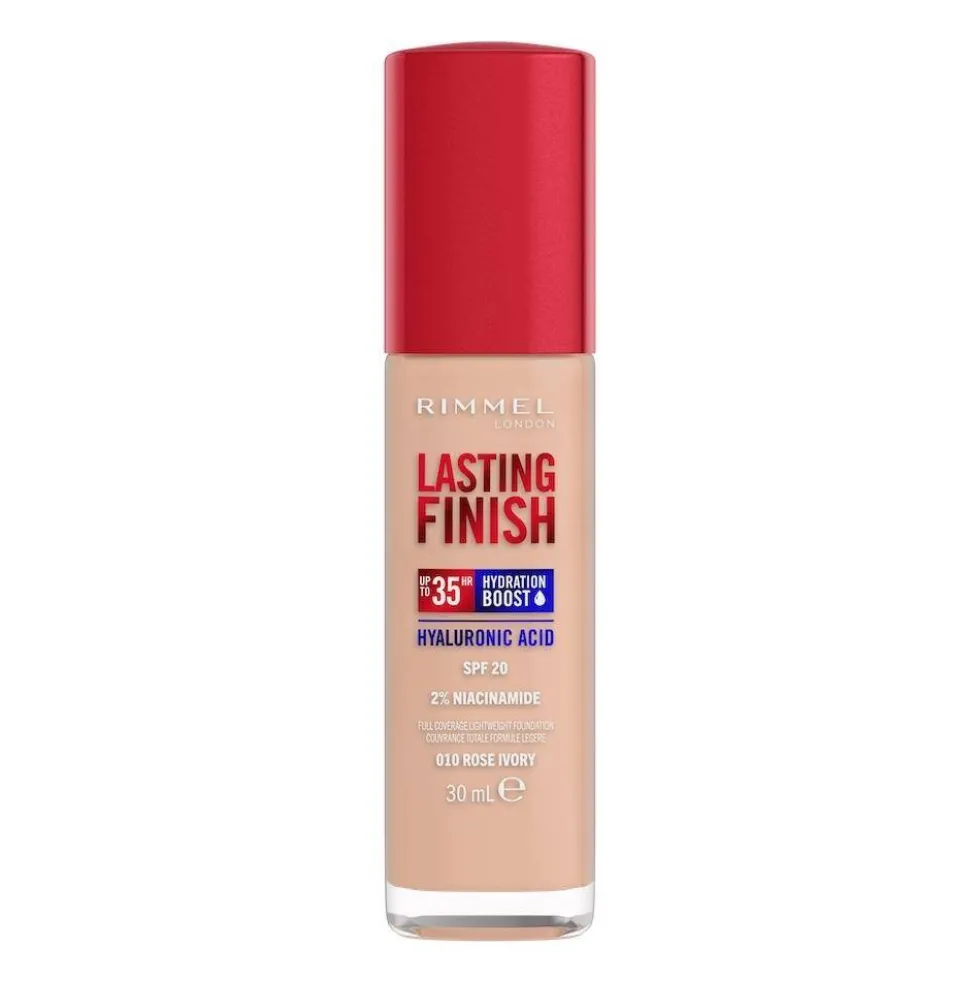 Rimmel Lasting Finish 35H silnie nawilżający i długotrwale kryjący podkład do twarzy z filtrem SPF20 010 Rose Ivory 30ml