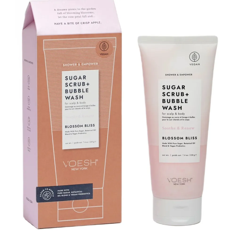 VOESH Sugar Scrub + Bubble Wash cukrowy peeling myjący do ciała i skóry głowy Blossom Bliss 210g