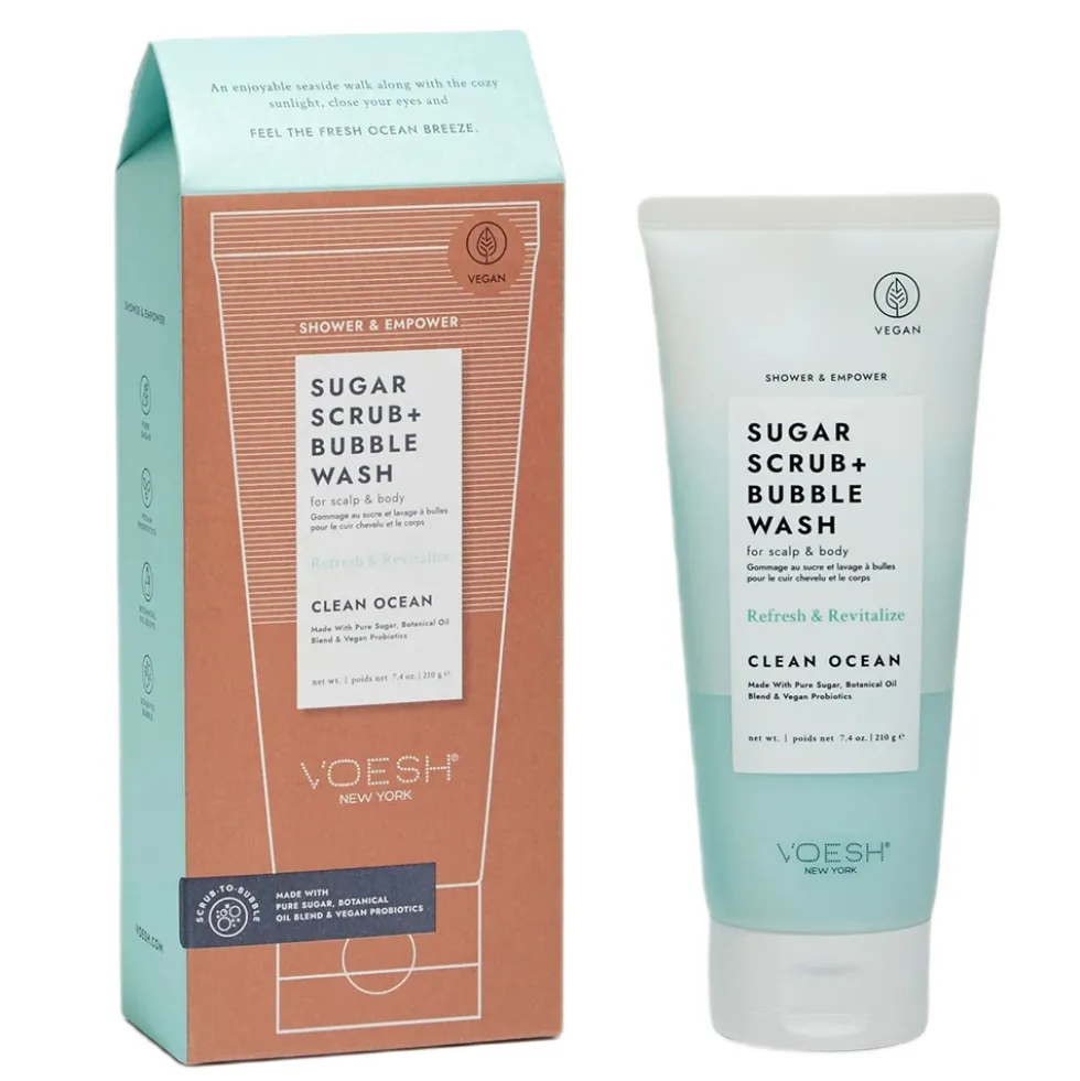VOESH Sugar Scrub + Bubble Wash cukrowy peeling myjący do ciała i skóry głowy Clean Ocean 210g