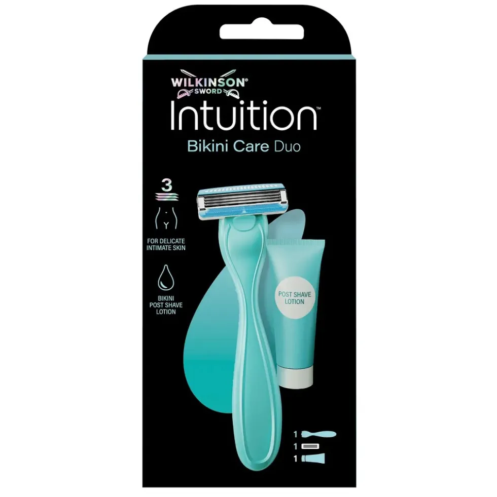 Wilkinson Intuition Bikini Care Duo zestaw maszynka do golenia z 3 ostrzami + kojący balsam po goleniu 40ml