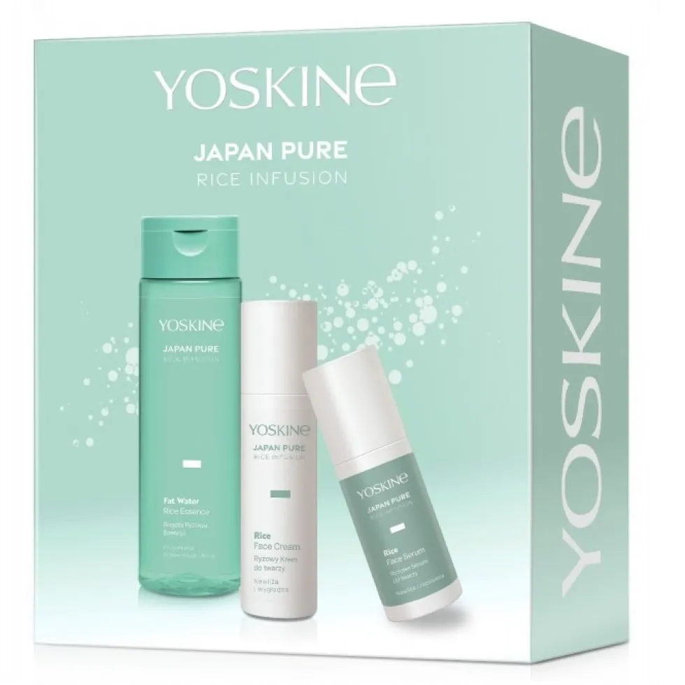 Yoskine Japan Pure Rice Infusion zestaw ryżowe serum do twarzy 30ml + ryżowy krem do twarzy 50ml + bogata ryżowa esencja do twarzy 200ml